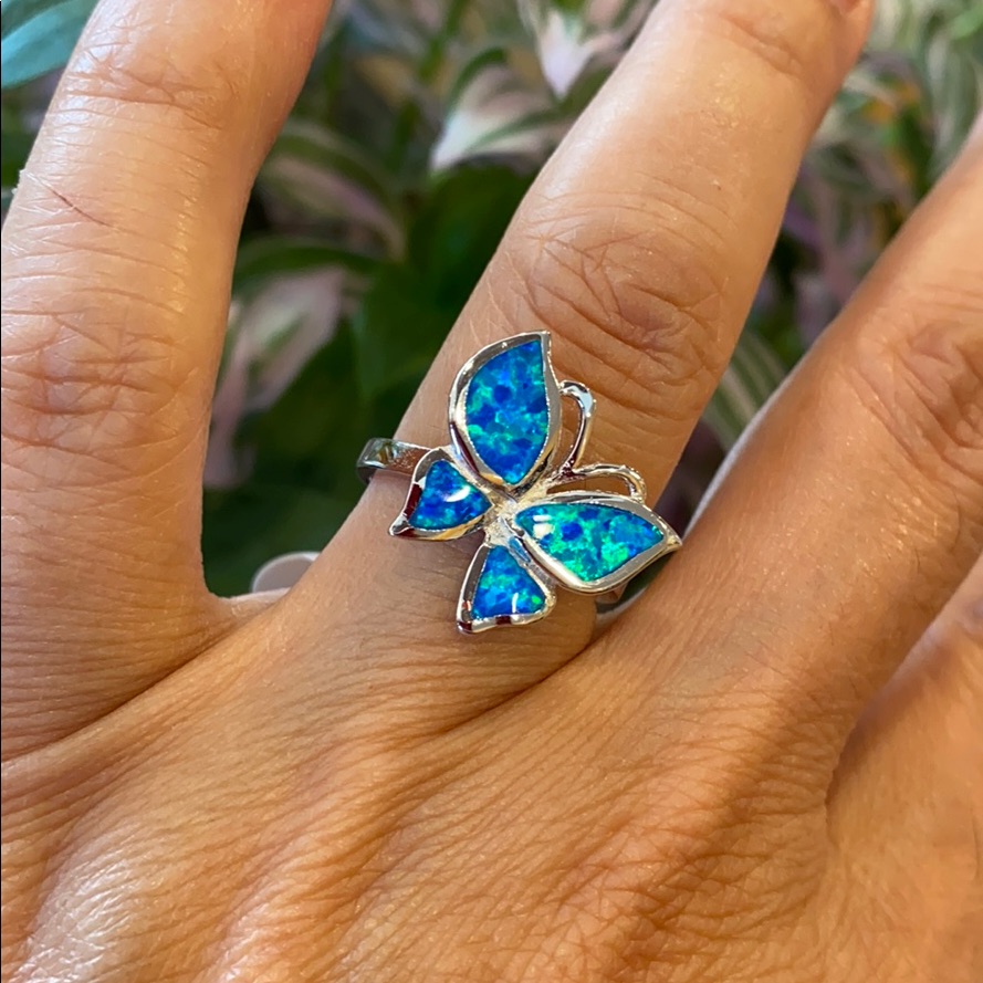 Sterling Silver Blue Opal Butterfly Ring 6 7 8 9